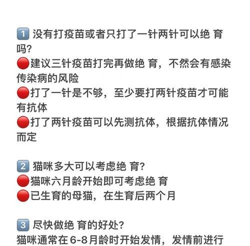 猫咪疫苗后的绝育时机（探索适宜的绝育时间，宠爱与健康的双保障）